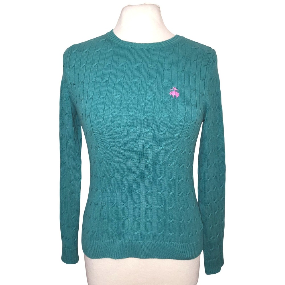 Brooks Brothers 346 Cotton Teal Green Cableknit Women's Pullover Sweater S